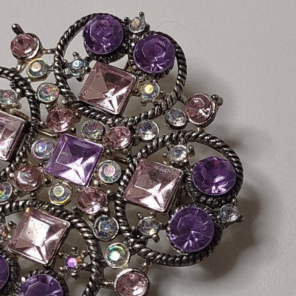 Pretty Purple And Pink Rhinestone Vintage Brooch - Picture 4 of 16